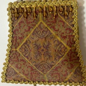 Moo Roo vintage handbag fabric, beads, gold trim w handles & long shoulder strap